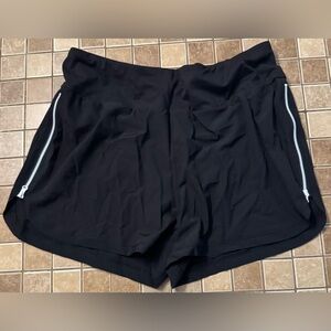 Black Athletic Shorts with Breathable Fabric and Side Stripes, Large